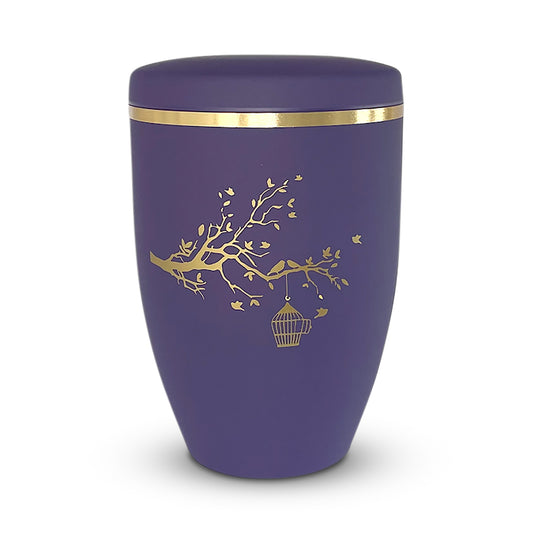 Beautiful lilac urn with a scene of golden branches and birds