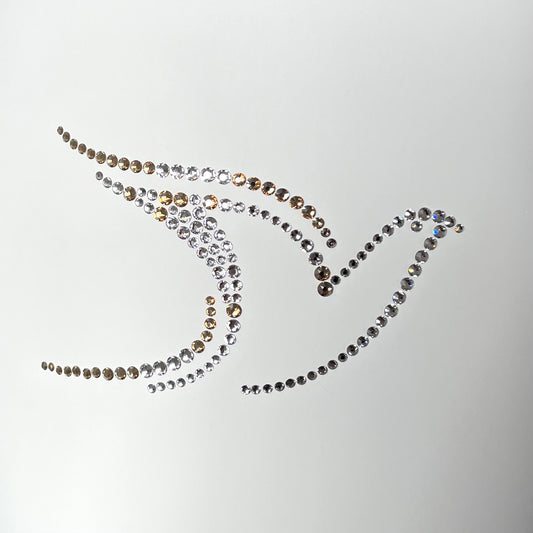 Close-up of elegant white funeral urn for ashes adorned with a stunning dove set in Swarovsky crystals.