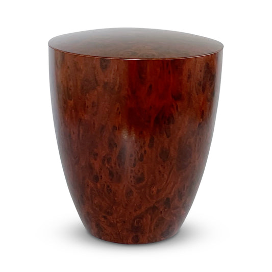 Stunning mahogany wood imitation urn for ashes.